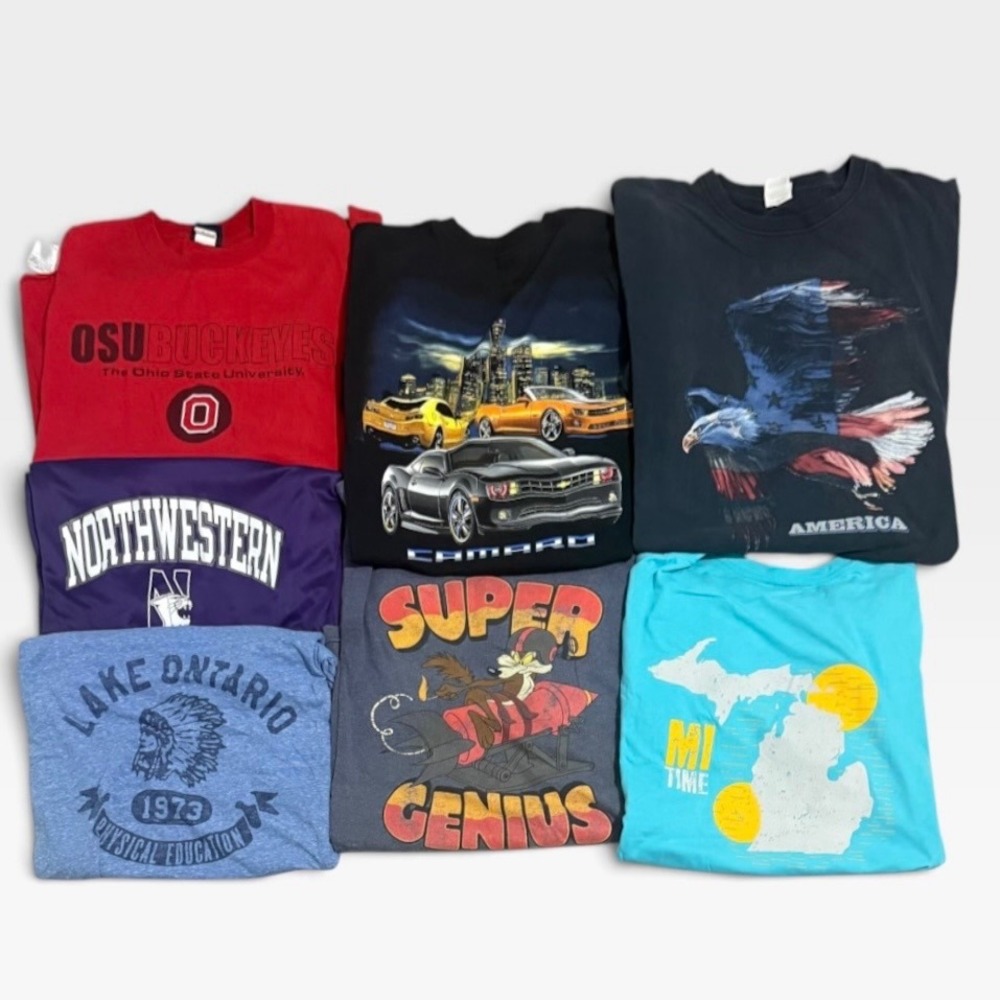 Graphic T-Shirt Lot of 7 Mens 2XL 7pc OSU Camaro Wile E Coyote Multi